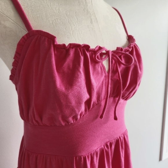 Pink Milkmaid Spaghetti Strap Tank Midi Dress Cotton Cottagecore Size Medium - Picture 4 of 11